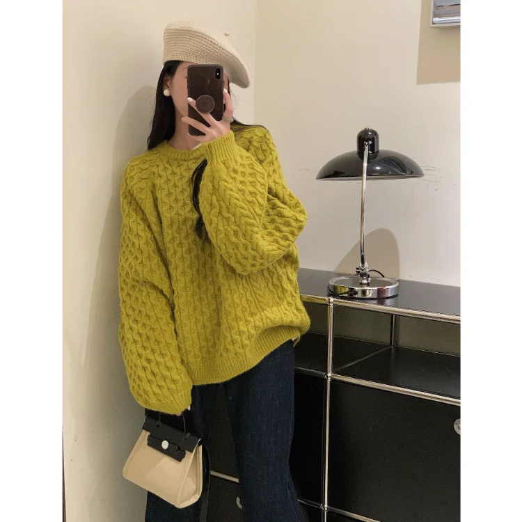 

Korobov Solid Color Lazy Style Sweater Sweet Age Reduction Knitwears Pullovers Vintage Korean Fashion Pull Femme Hiver 2022