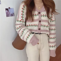 new women japanese coats pink cardigans tops korean kawaii cardigan sweaters for women sweet loose 2021 flower knitted cardigan