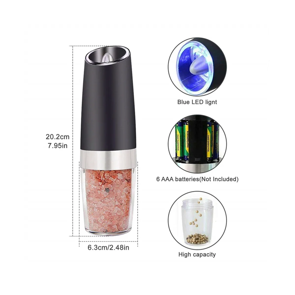 

Electric Pepper Grinder Automatic Gravity Induction Salt and Pepper Spice Grinders with LED Light Kitchen Accessories