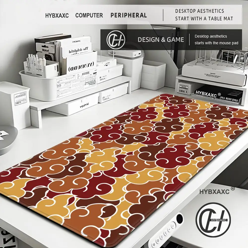 Японский цветной настольный коврик с розовыми облаками игровой для мыши черный