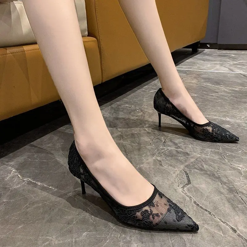 2022 Mesh Hollow Pointed High Heels Women's Stilettos