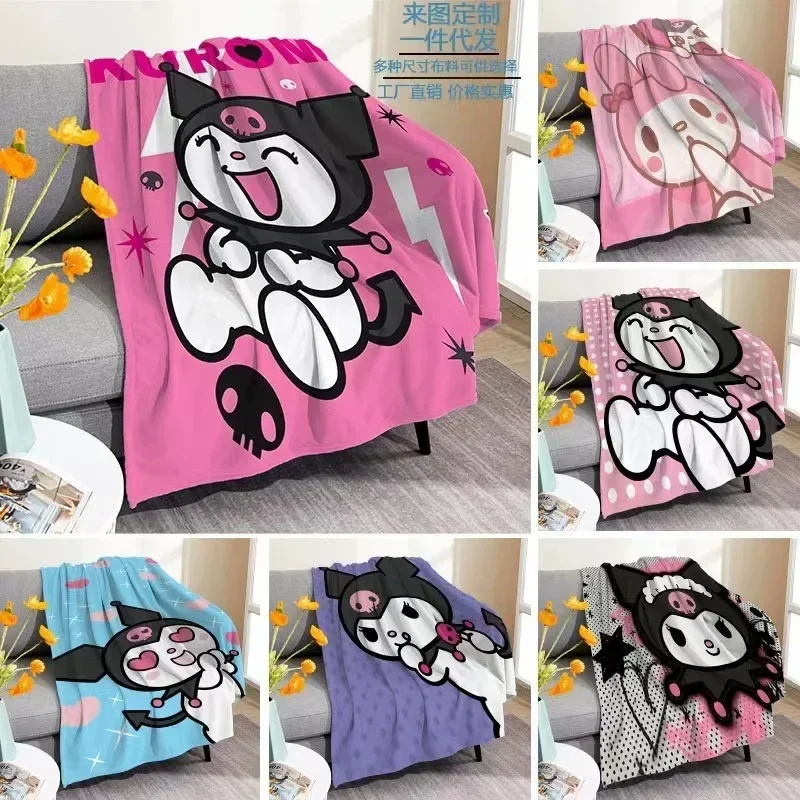 

100cmKawaii Cartoon Hello Kitty Friend Kuromi Plush Blanket Anime Printed Flannel Bed Sofa Blanket Halloween Christmas Girl Gift