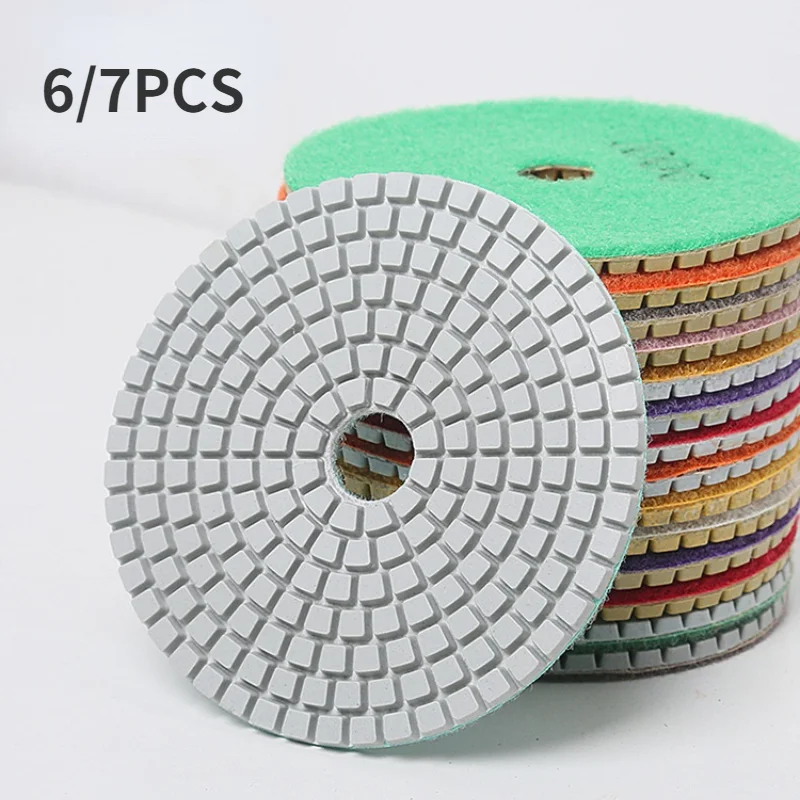 6/7PCS 5 Inch Tile Marble Granite Polisher 125mm Wet/Dry Diamond Polishing Pads Kit Floor Polish for Stone Abrasive Tools