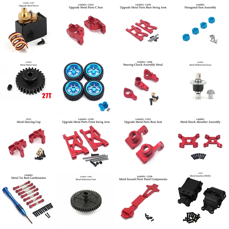 

144001 WLtoys RC Car Upgrade Metal Spare Parts Tires Motor Gear Swing arm Type C Block Front And Rear Seat Assembly 1/14