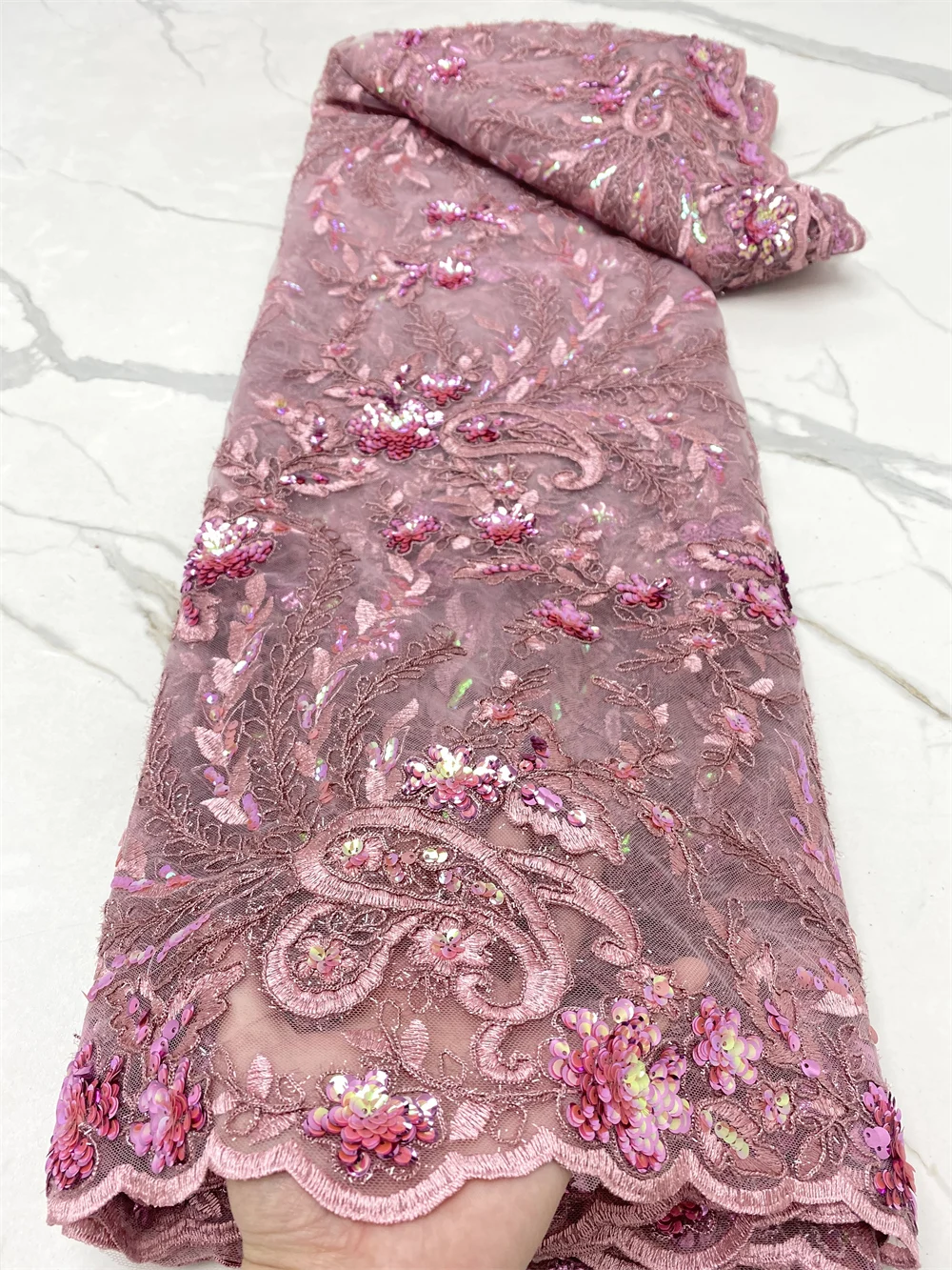 

African Sequins Lace Fabric 2023 High Quality Embroidery French Net Tulle Lace Nigerian Wedding Party Dress Sewing 5 Yards 4600B