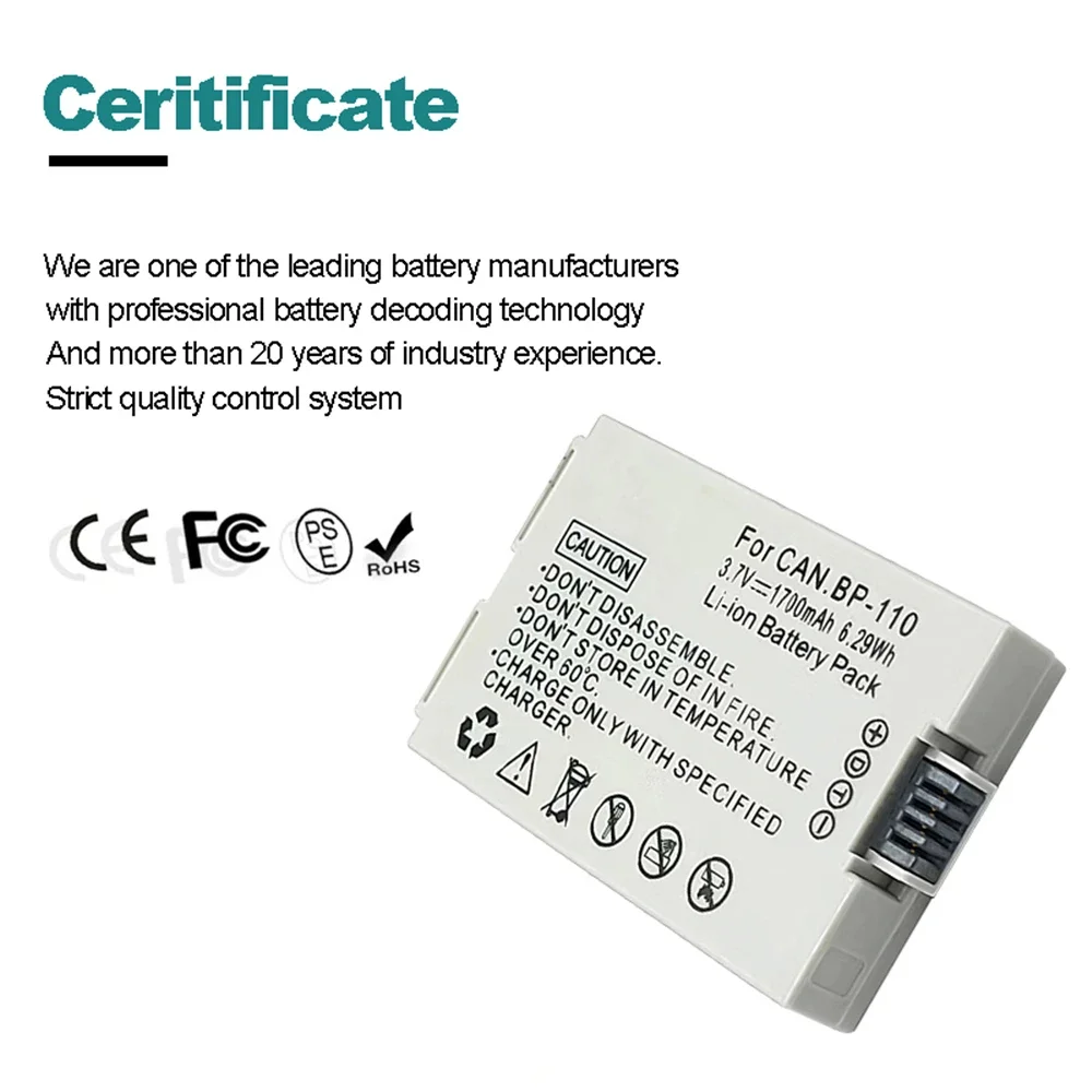 Аккумулятор BP-110 для Canon VIXIA HF R26 R28 R206 R27 R205 R21 R200