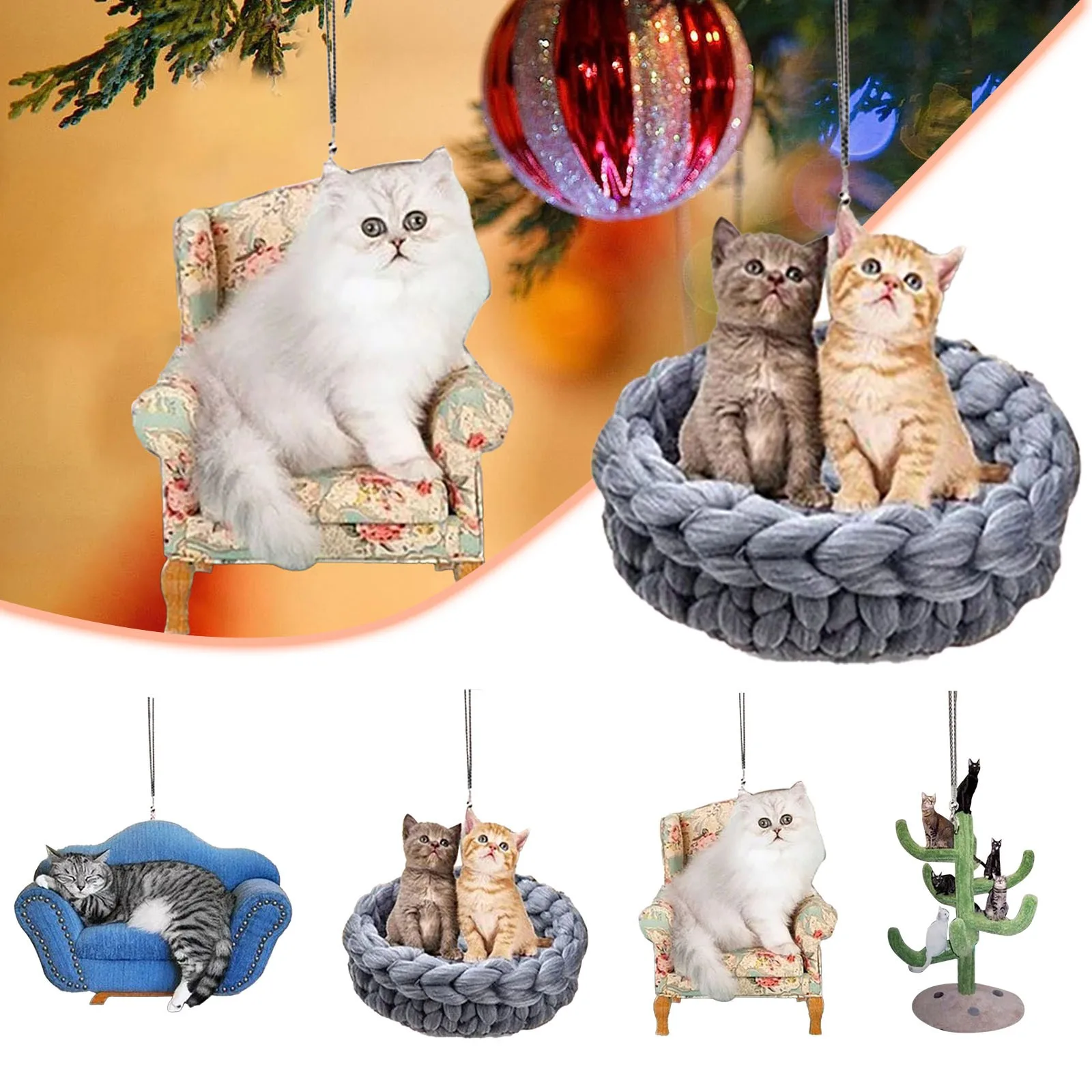 

Acrylic Cute Cat Christmas Pendant Party Decoration Ornament Christmas Tree Hanging Ornaments New Year Decor 2024 Series Pendant