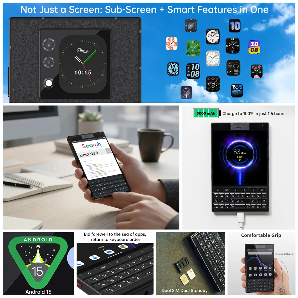 Смартфон Unihertz Titan 2 5G Android 15 с физической клавиатурой, двойной экран, 12 ГБ, 512 ГБ, размер 7300, камера с двумя SIM-картами, 50 МП (art.: 3920d40edc4b0) - 3920d40edc4b0
