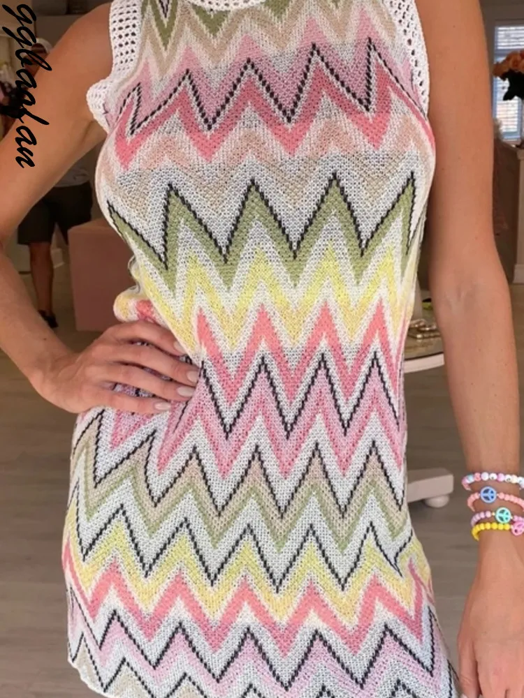 

Летнее облегающее платье Ggbaofan для отпуска, трикотажное платье в полоску Без Рукавов Для Женщин, вечерние платья в стиле пэчворк с вырезами, ...