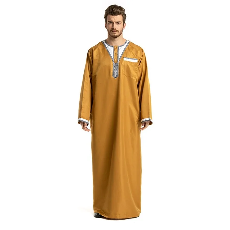 

Men's Muslim Robe Daily Casual Commuter Middle East Arabian Round Neck Stitching Long Sleeve Muslim Hui Robe For Men Africa