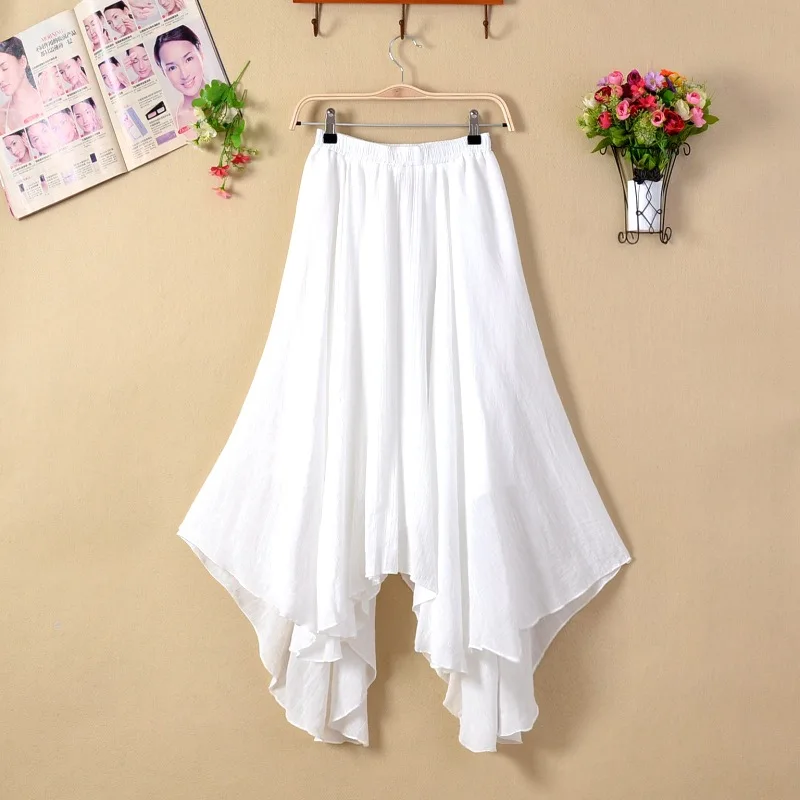 Женская Асимметричная длинная юбка летняя хлопковая льняная в Корейском стиле с