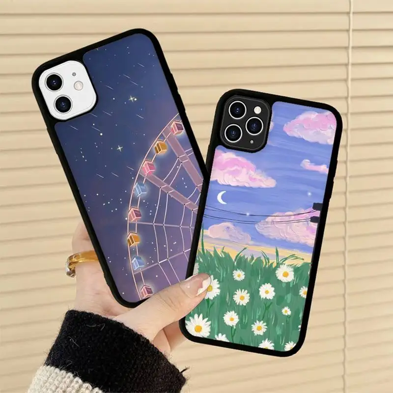 

Anime Cartoon Natural Scenery Phone Case Silicone PC+TPU Case for iPhone 11 12 13 Pro Max 8 7 6 Plus X SE XR Hard Fundas