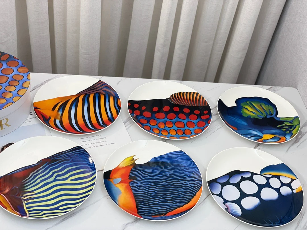 

Домашний фарфор набор декоративных тарелок, художественная керамическая тарелка из костяного фарфора, плоская тарелка, Карибский образ жи...