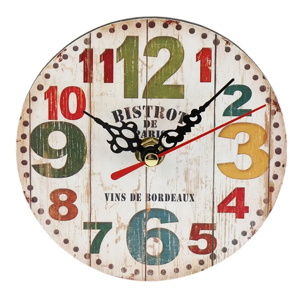 

Wall Clock Wooden Creative Retro Wall Clock Europ Artistic Style Round Colorful Rustic Kitchen Clock Home Deco Reloj De Pared