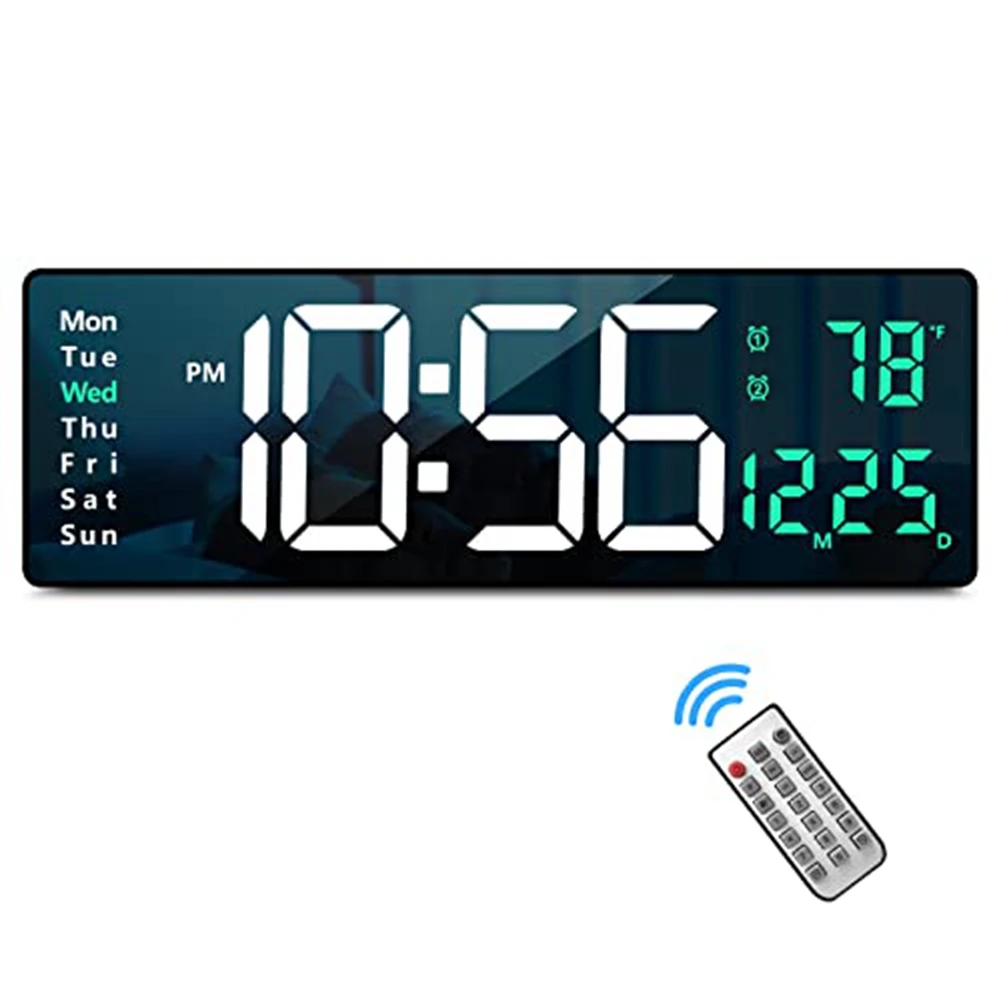 

Digital Wall Clock Large Display Large Wall Clocks Modern LED Digital Clock with Remote Control for Room Decor Green