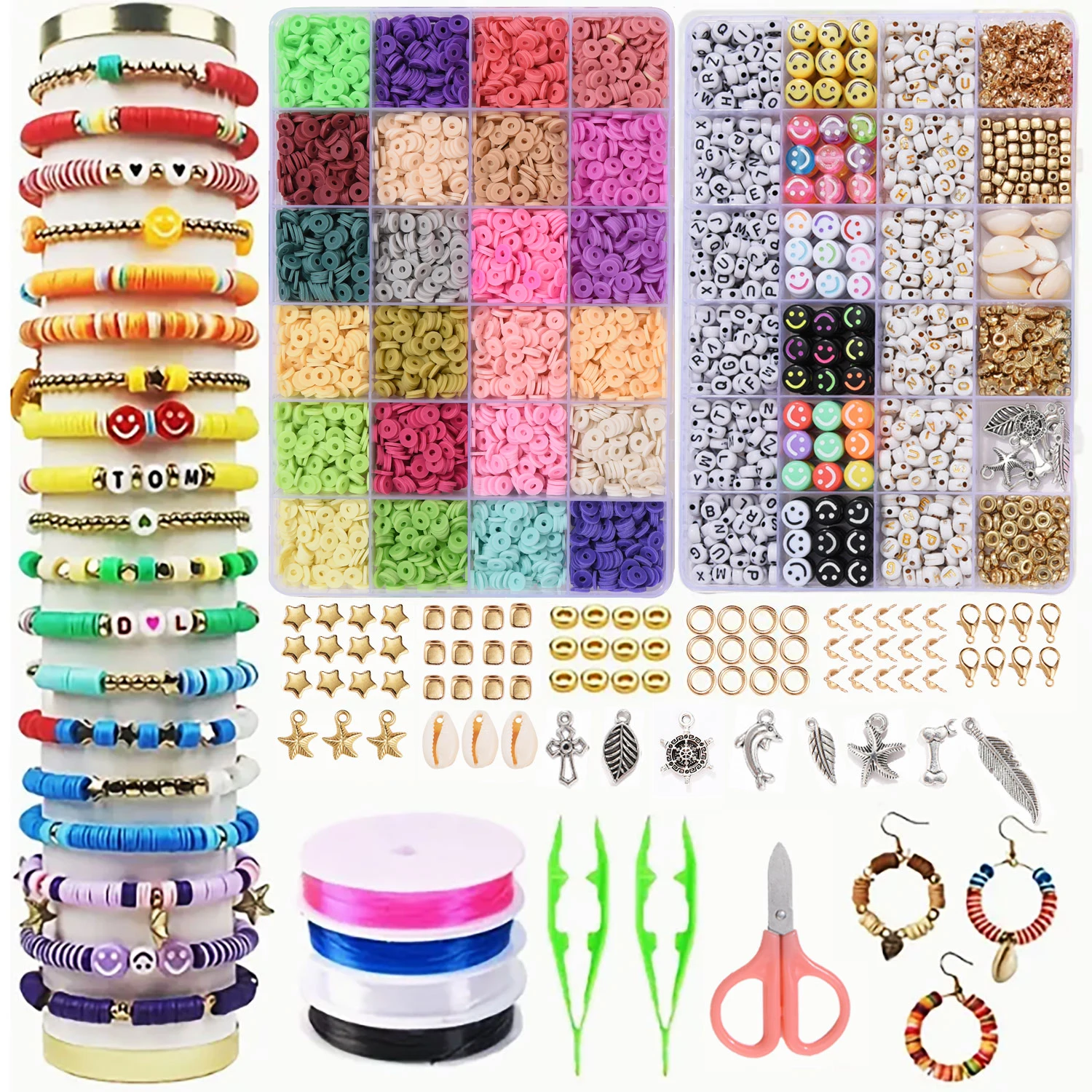 

2Pcs Clay Polymer Bead Box Jewelry Making Earrings Bracelets Necklaces 24 Color DIY Jewelry Sets Gifts For Girls