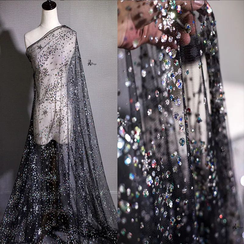 Звездное небо черный волшебный цвет сетка Марля ткань горячие бриллианты