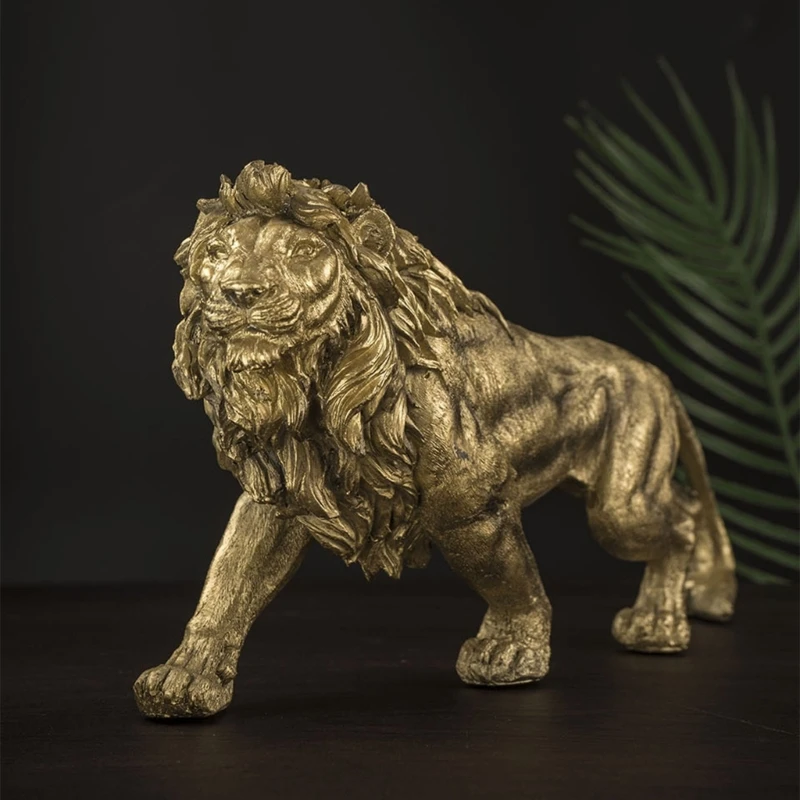Смола золотые фигурки короля львов домашний офис настольный современный декор