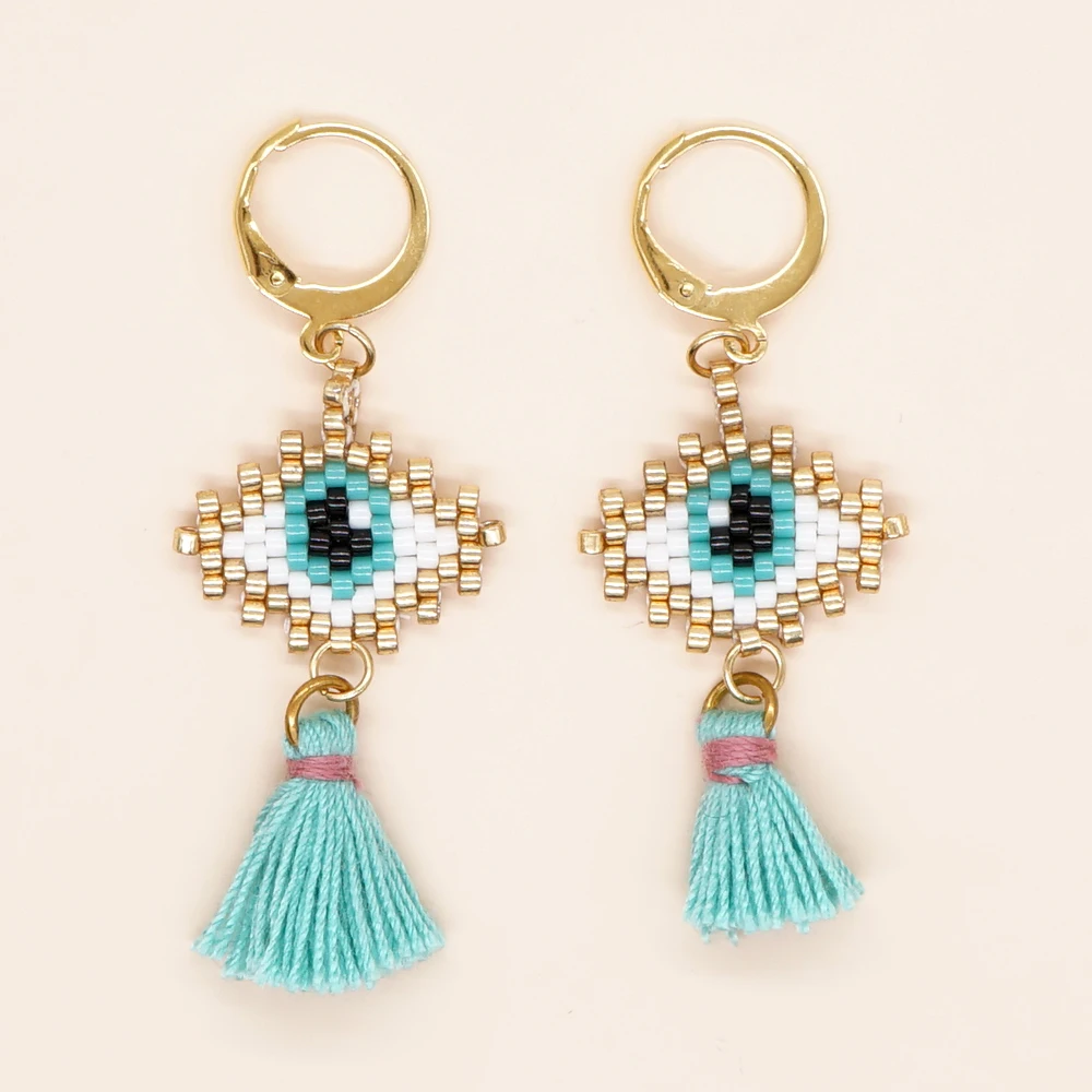 Go2Boho New Arrival Rhombus Evil Eye Tassel Earring Bohemia Jewelry Miyuki Beads Handmade Hoop Earrings Lucky Gifts For Women