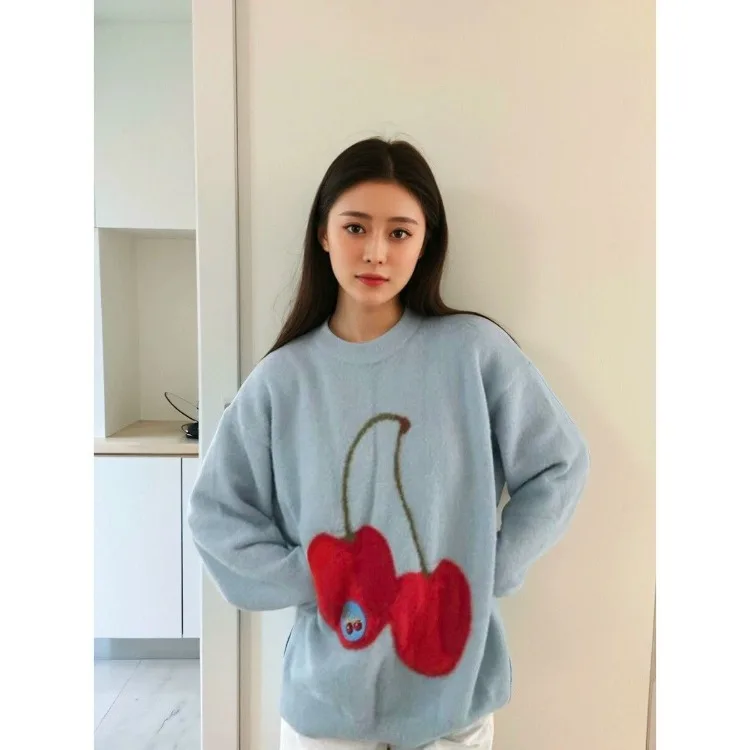 Korejepo мягкий восковой молочно-синий норковый флисовый свитер женский