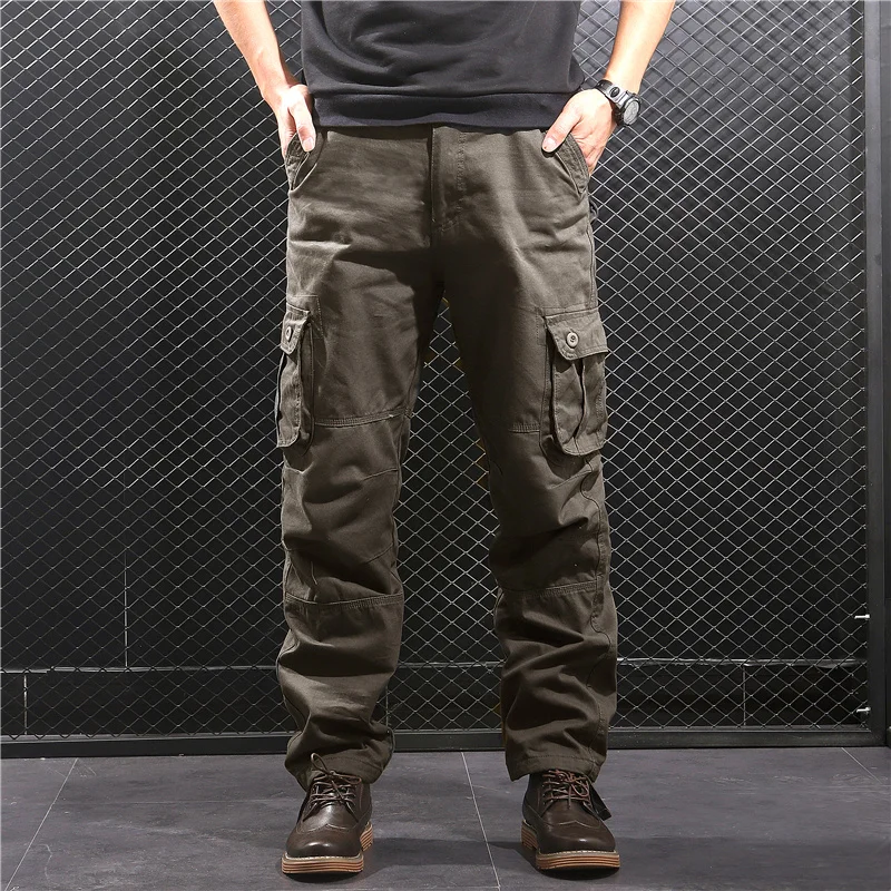 Spring Men's Cargo Pants Outwear Casual Multi Pockets Military Tactical Pants Male Loose Straight Slacks Long Trousers Plus