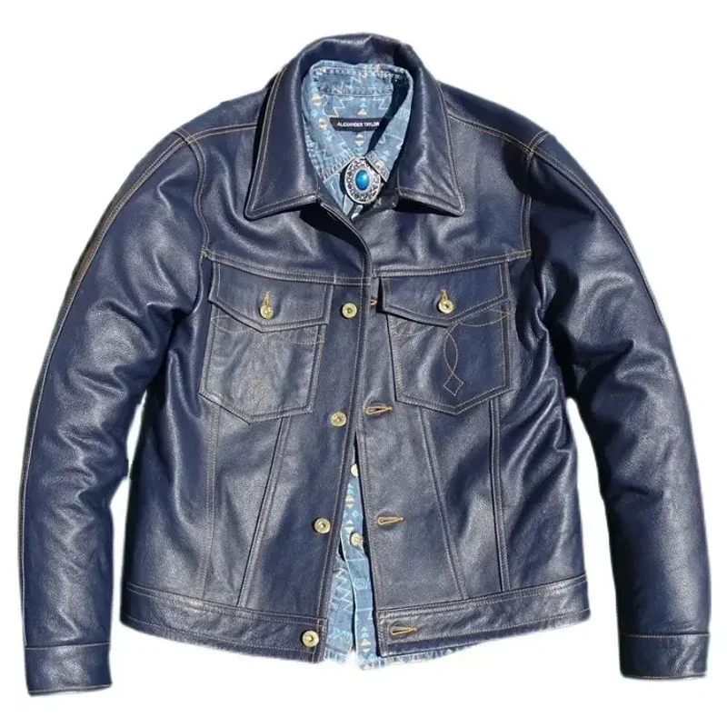 Куртка мужская короткая из натуральной кожи куртка-бомбер воловьей в винтажном