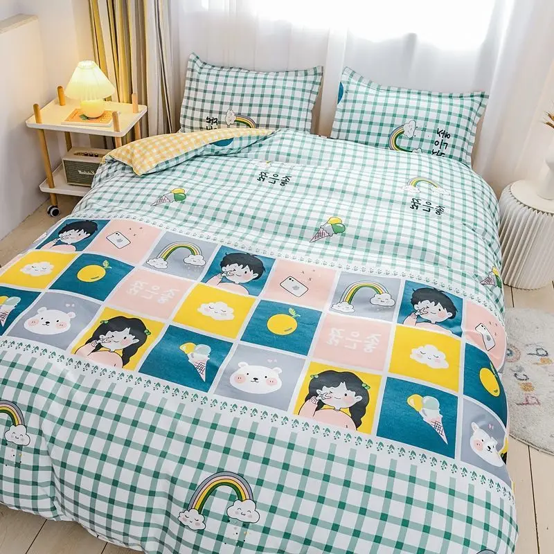

Cute Bed Duvet Quilt Cover Set Flat Sheet Pillowcase Soft Bedding Set White Navy Adult Kids Twin Queen Cotton Ployester