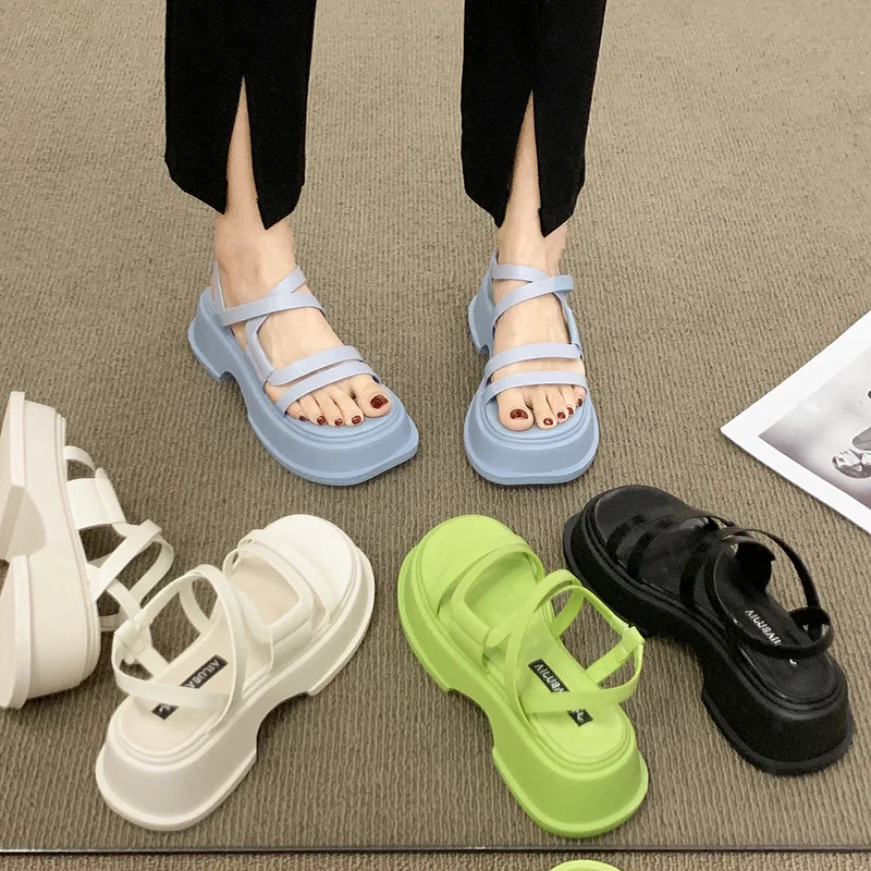 Antovo New Platform Women Sandals Fashion Summer Band Thick Sole High Heels 6Cm Sandal Ladies Elegant Outdoor Gladiator Shoes