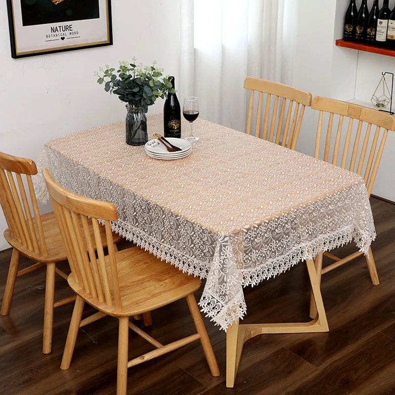 

Glass Yarn Embroidery Tablecloths Pastoral Transparent Lace Restaurant Tablecloth Hollowed Out TV Cabinet Decoration Cover Towel
