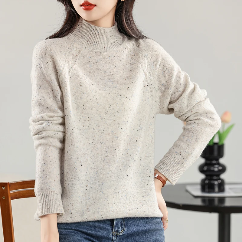 2024 новый модный осенне-зимний пуловер с воротником-стойкой женский толстый