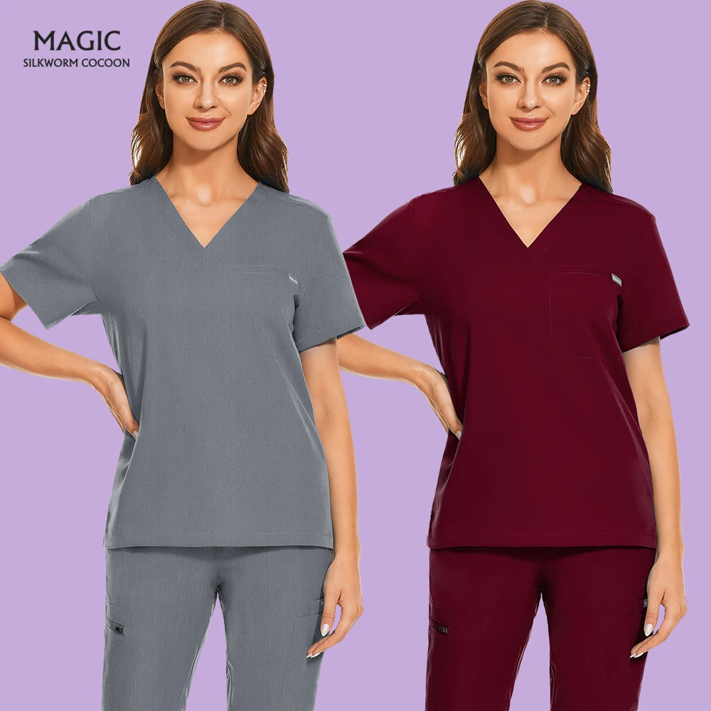 

Wholesale Nursing Uniforms Simple Leisure Medicalschool Clothes Women Nurses Uniform Lab Blouse Hospital Scrub tops Short sleeve