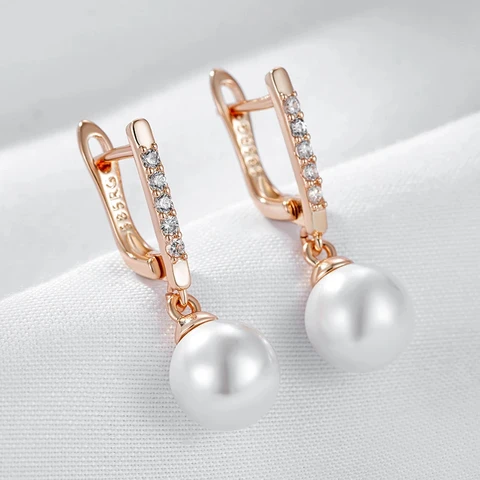 Серьги-капельки Wbmqda из меди с цирконом, розовое золото