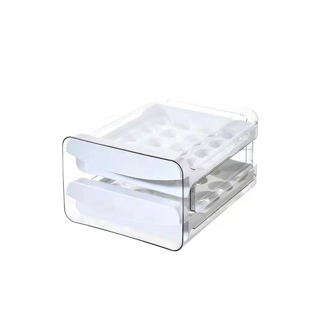 

Egg Storage Organizer 2-Layer Drawer Type Stackable Bins Food Box