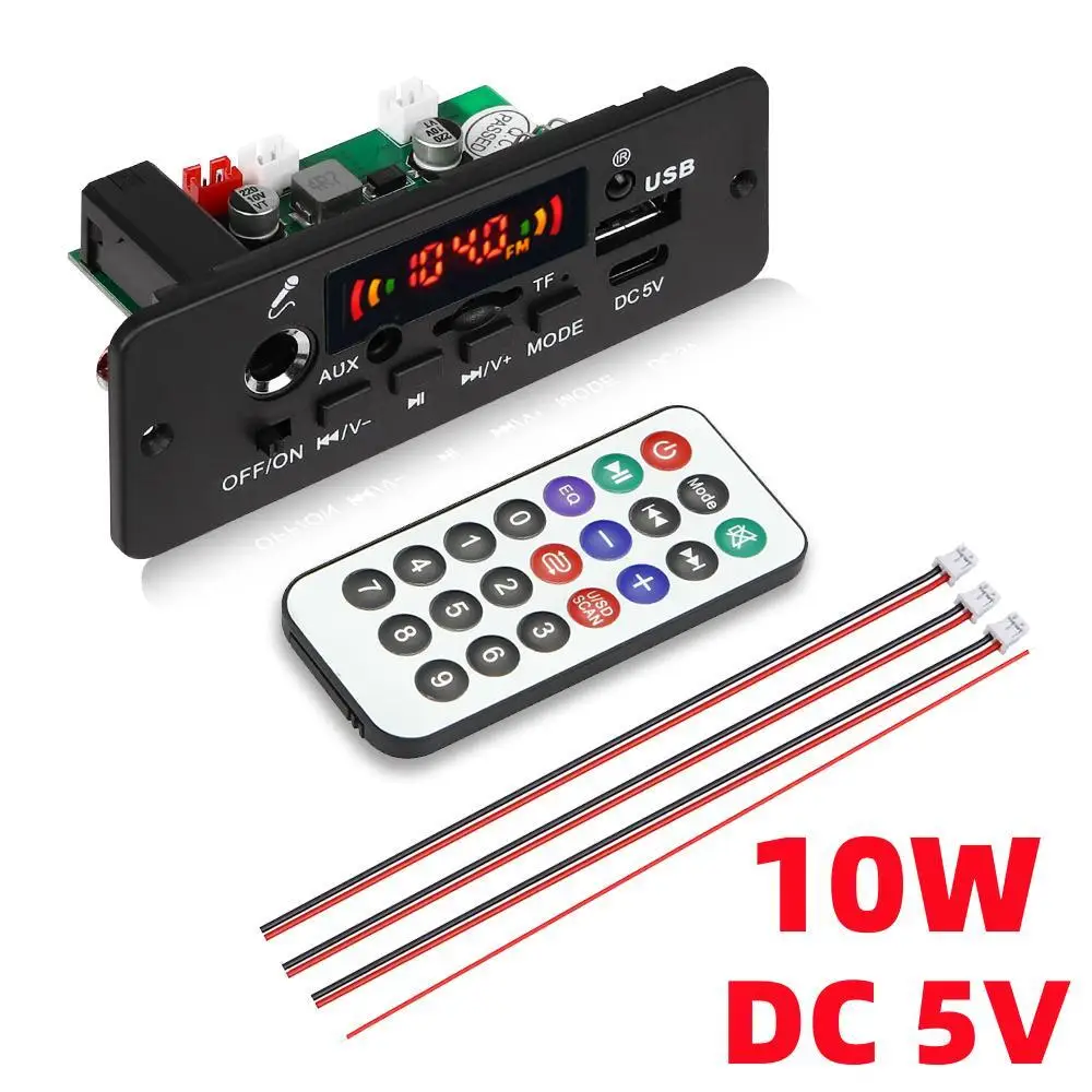 DC 5V 10W Bluetooth 5.0 Stereo DIY Car MP3 Player Decoder Board 2*5W Amplifier Wireless FM Radio Module TF USB Handsfree Call