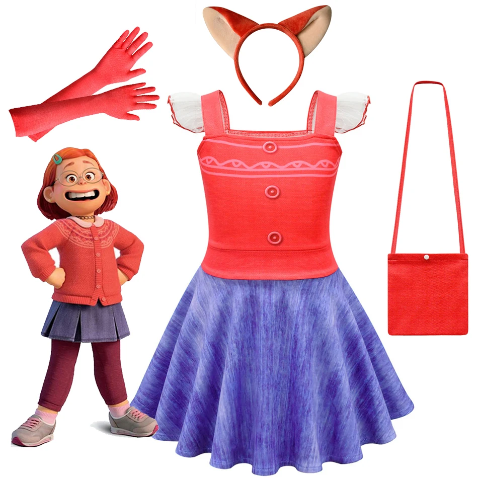 

Summer Anime Turning Red Cosplay Costume Cartoon Girl Clothes Kid Turning-Red Princess Dress Casual Vestidos Clothing