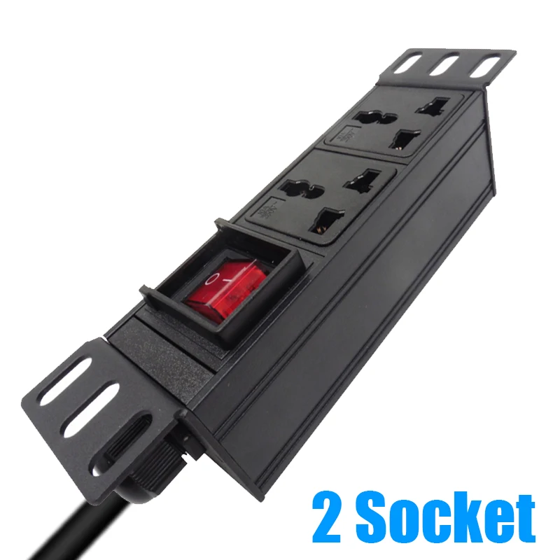 PDU 2 Unit Универсальные розетки для сетевого шкафа, зарядное устройство для стойки, выключатель, розетка, 1,5 / 3 метра удлинительный кабель, алюминиевый сплав.