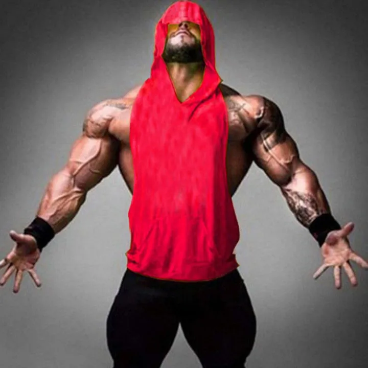 

Men Hooded Vest Tank Tops Bodybuilding Sleeveless Gym Training Muscle T Shirt Sleeveless Vest Fitness Workout Sportswear Tops A5