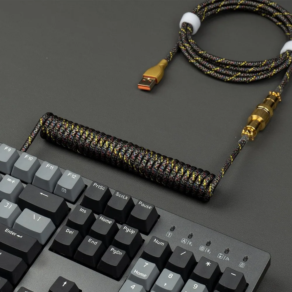 Фото Позолоченный кабель-авиатор USB C к TYPE-A, пружинный провод USB-A Type-C для игр, магнитный переключатель, механическая клавиатура, комплект «сделай сам» №3