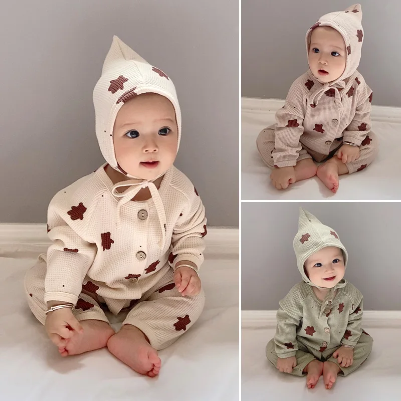 

Fall Spring New Baby Clothes Cute Bear Print Baby Romper Jumpsuit Baby Girl Clothes Baby Boy Romper Baby Outfits with Hat