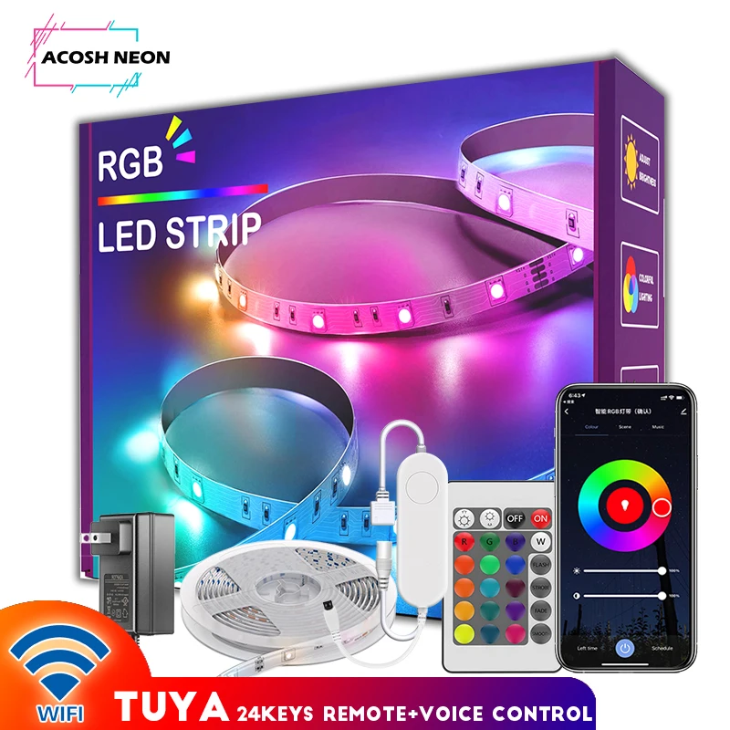 TUYA RGB LED Strip Lights With remote 12V luces LED WIFI flexible led tape 20M waterproof music sync led strip for home room