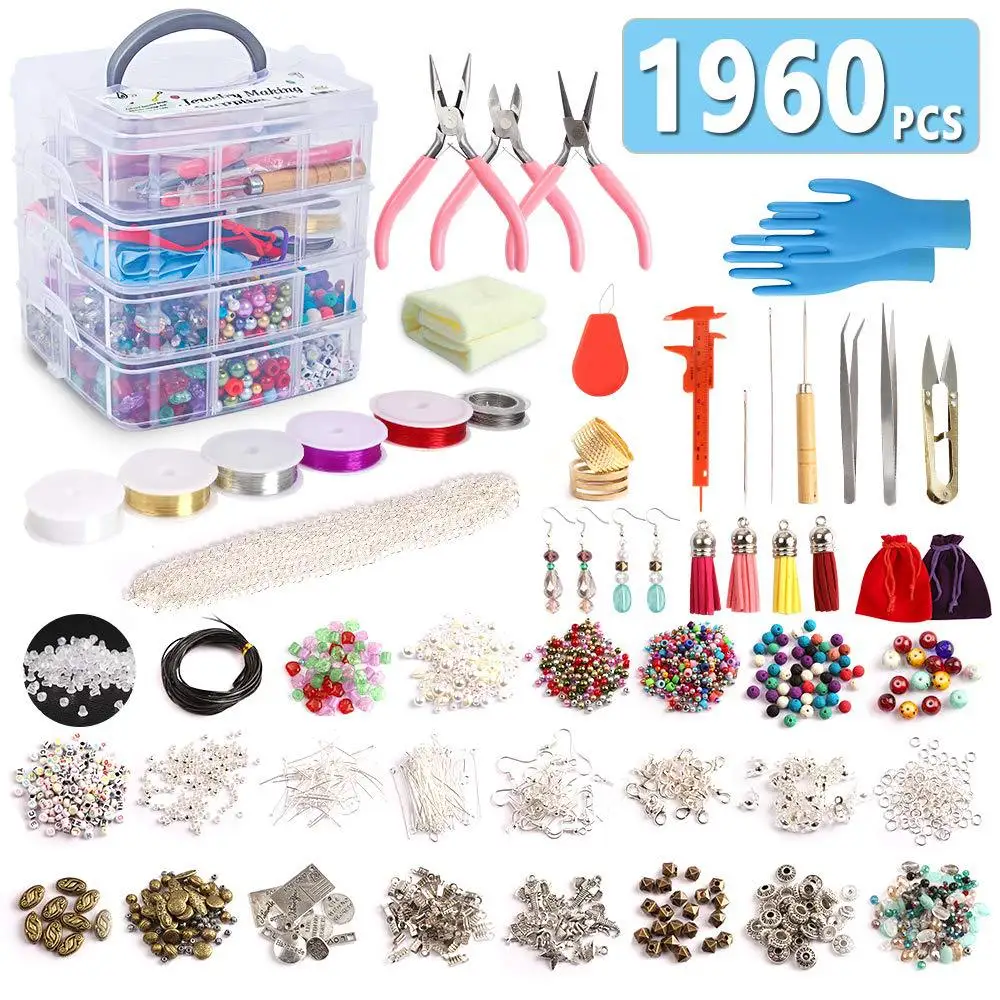 1960Pcs/Sets Jewelry Making Supplies Kit Tools Kit Includes Beads Wire for Bracelet and Acrylic Beads Spacer Beads Jewelry Plier