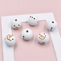 christmas 20mm 20pcs diy snowman printing round loose wood bead custom wooden decoration crafts kids toy bracelet accessories