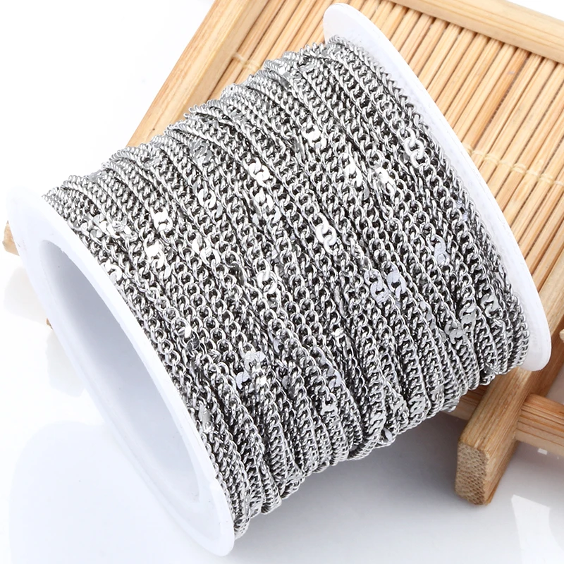 1Meters Stainless Steel Side Press Chains Plated 18KGold Jewelry Making Supplies Accessories DIY Necklace Bracelet Earring Chain