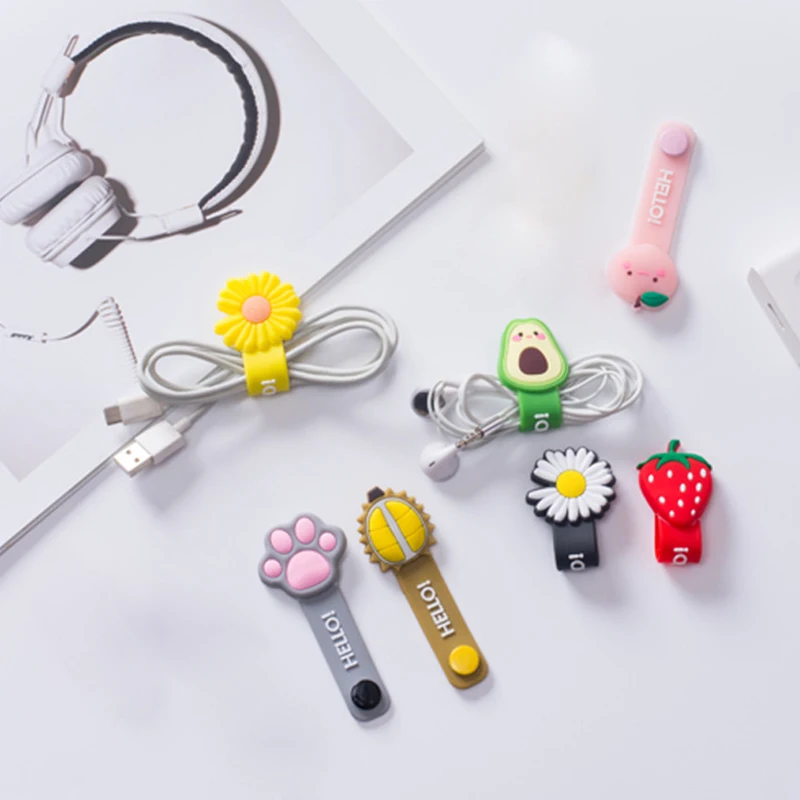 

Cartoon Wire Storage Buckle Holder Mobile Phone Data Cable Winder Silicone Cute USB Wire Line Cord Earphone Stationery Holder