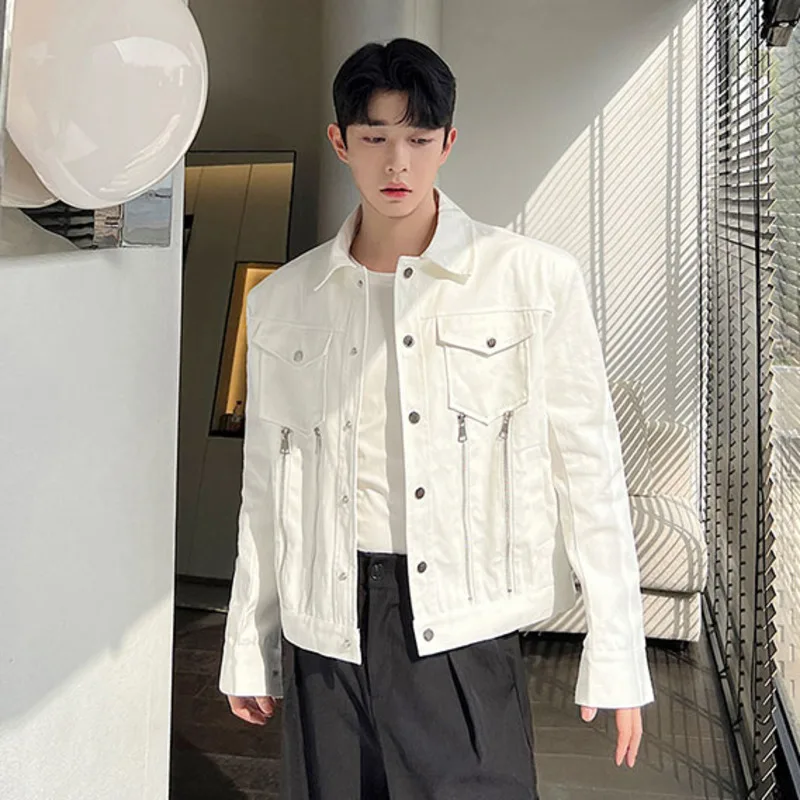 

SYUHGFA 2023 Autumn Jean Jacket For Men Fashion Vintage Coat Loose Korean Style Denim Outwear Korean Style Trend