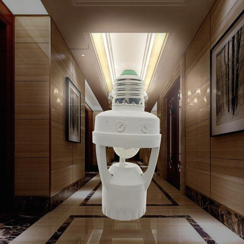 

100-240V Socket E27 Converter PIR Motion Sensor Lamp Base Intelligent Switch Adapter for Garage Basement Porch Storage Room