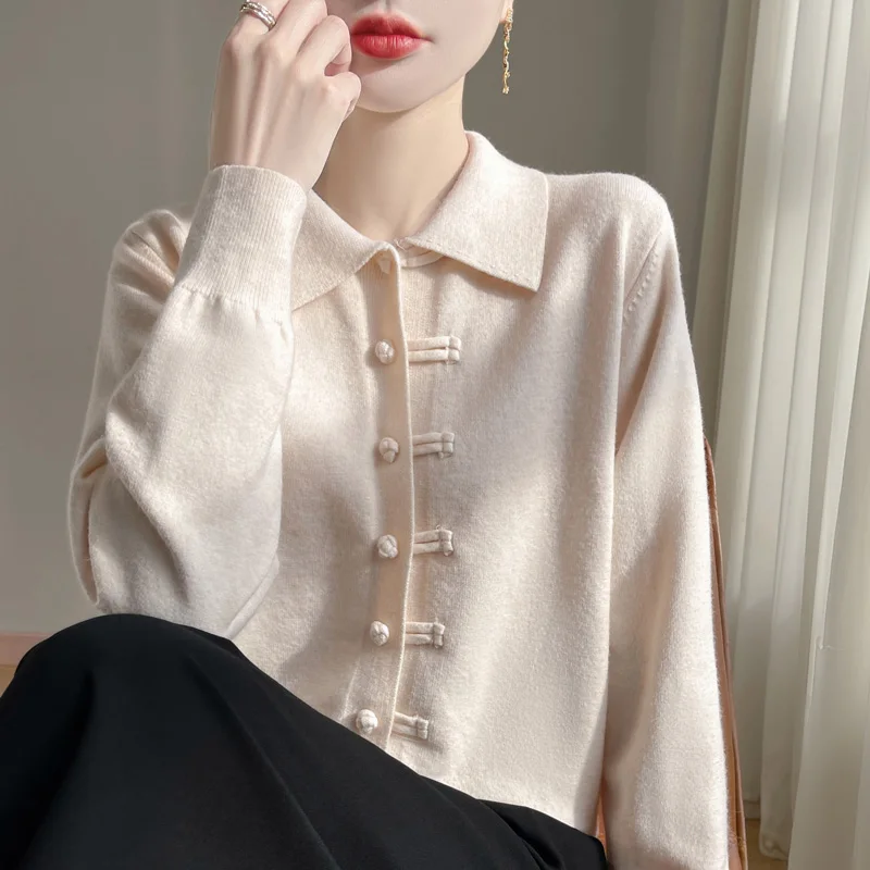 Осень и зима новая трикотажная нижняя рубашка с воротником-поло женский