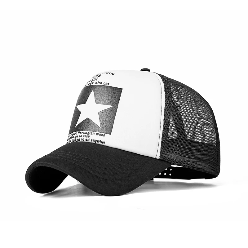 

New Pentagram Design Baseball Cap Breathable Male and Female Hip Hop Mesh Cap Baseball Cap Hip Hop Black and White Hollow-out