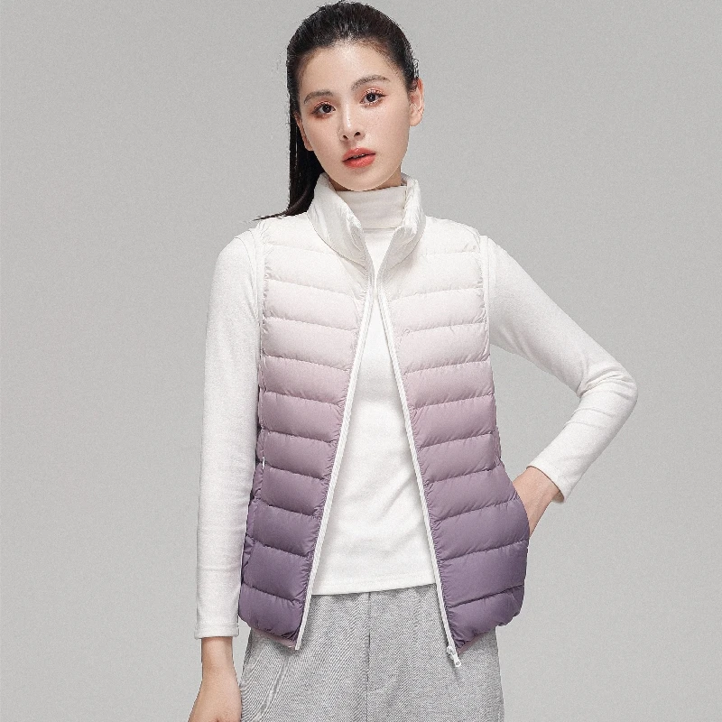 2022 Spring/Autumn New Female Stand Collar Slim Fit Sleeveless Puffer Jacket Women Fashion Gradient Ultra Light Down Vest