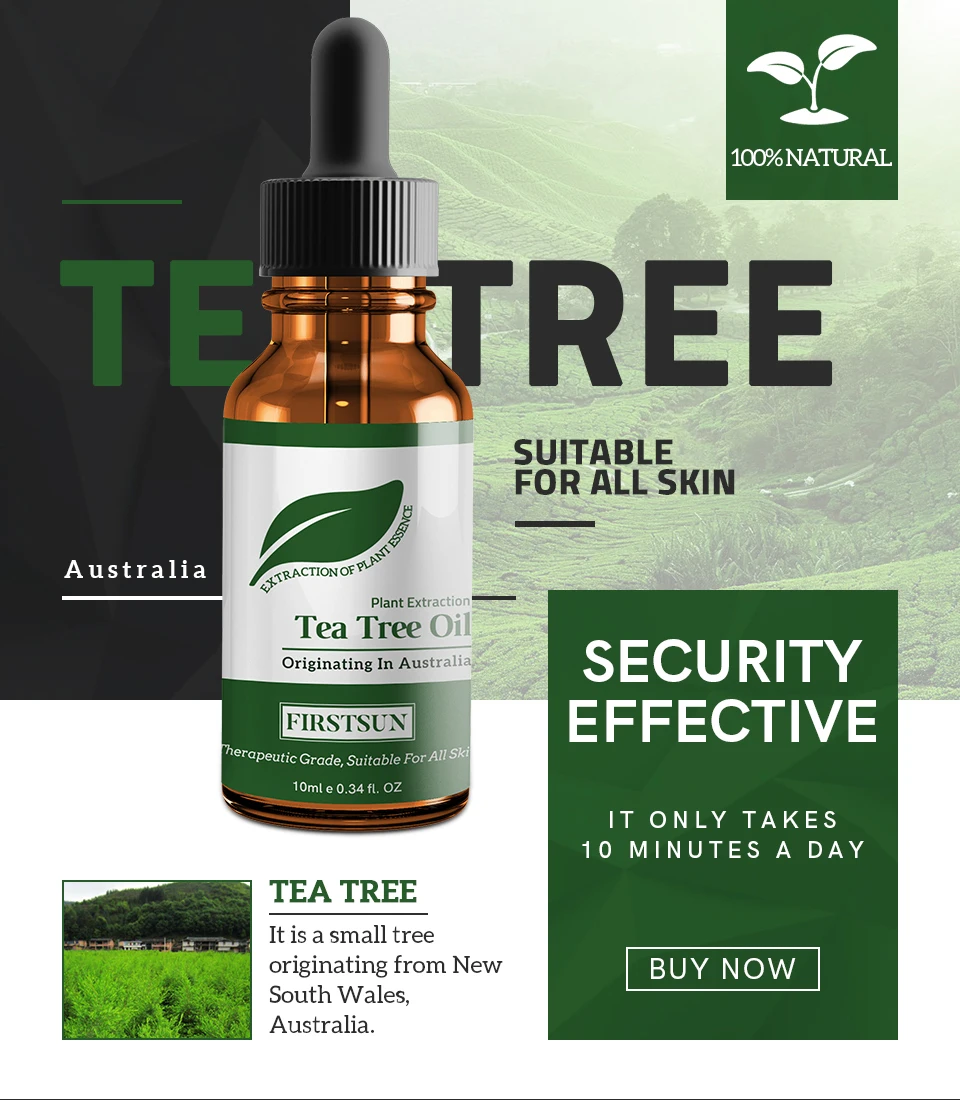 Firstsun 100% Natural Tea Tree Extract Oil Effectively Removes Acne Blackheads Oil Control Firming Skin Whitening Care Solution